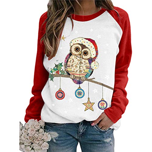 Weihnachtspullover Damen Langarmshirt- Pullover Weihnachten Damen Sweatshirt-T-Shirt Damen Langarm Weihnachtsshirt mit Eule Weihnachtsmotiv Weihnachts Oberteile Bluse Tops für Frauen Teenager Mädchen Weihnachtspullover Damen Langarmshirt- Pullover Weihnachten Damen Sweatshirt-T-Shirt Damen Langarm Weihnachtsshirt mit Eule Weihnachtsmotiv Weihnachts Oberteile Bluse Tops für Frauen Teenager Mädchen von DeaAmyGline