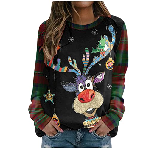 Weihnachtspullover Damen Langarmshirt- Pullover Weihnachten Damen Sweatshirt - Weihnachtsshirt Damen Langarm Weihnachtsmotiv Weihnachtspulli Weihnachts Oberteile T-Shirts für Frauen Teenager Mädchen von DeaAmyGline