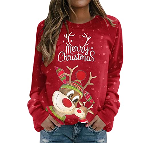 Weihnachtspullover Damen Langarmshirt- Pullover Weihnachten Damen Sweatshirt-Weihnachtsshirt Damen Langarm mit Elch Weihnachtsmotiv Tshirt Top Lustige Weihnachts T-Shirts für Frauen Teenager Mädchen Weihnachtspullover Damen Langarmshirt- Pullover Weihnachten Damen Sweatshirt-Weihnachtsshirt Damen Langarm mit Elch Weihnachtsmotiv Tshirt Top Lustige Weihnachts T-Shirts für Frauen Teenager Mädchen von DeaAmyGline