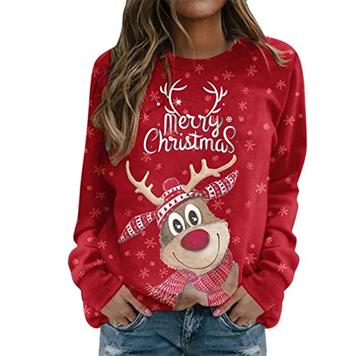 Weihnachtspullover Damen Langarmshirt- Pullover Weihnachten Damen Sweatshirt-Weihnachtsshirt Damen Langarm mit Lustig Elch Weihnachtsmotiv Tshirt Tops Weihnachts T-Shirts für Frauen Teenager Mädchen Weihnachtspullover Damen Langarmshirt- Pullover Weihnachten Damen Sweatshirt-Weihnachtsshirt Damen Langarm mit Lustig Elch Weihnachtsmotiv Tshirt Tops Weihnachts T-Shirts für Frauen Teenager Mädchen von DeaAmyGline