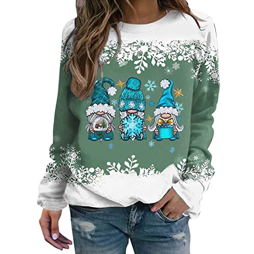 Weihnachtspullover Damen Langarmshirt- Pullover Weihnachten Damen Sweatshirt-Weihnachtsshirt Damen Langarm mit Weihnachtsmotiv Wichtel Schneemann Locker Weihnachts Tshirt für Frauen Teenager Mädchen von DeaAmyGline