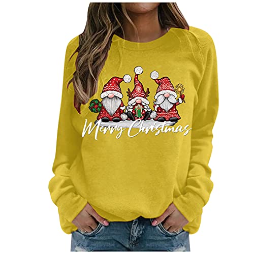 Weihnachtspullover Damen Langarmshirt- Pullover Weihnachten Damen Sweatshirt-Weihnachtsshirt Damen Langarm mit Wichtel Weihnachtsmotiv Tshirt Lustig Weihnachts T-Shirts für Frauen Teenager Mädchen von DeaAmyGline