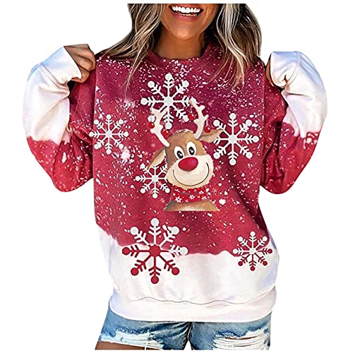 Weihnachtspullover Damen Lustig Weihnachtsmotiv Weihnachten Pullover Weihnachts Tshirt Langarm Sweatshirt Hässliche Weihnachtspulli Langarmshirt Oberteile Herbst Winter Christmas Top von DeaAmyGline