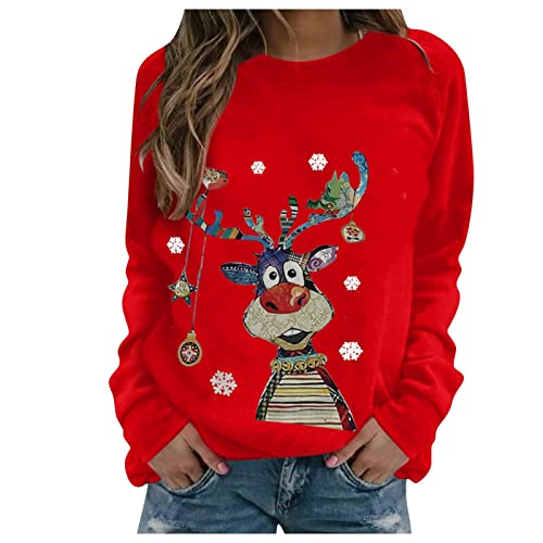 Weihnachtspullover Damen Weihnachten Pullover Weihnachts Sweatshirt mit Weihnachtsmotiv Weihnachtsshirt Langarm Tshirt Rundhals Oberteil Langarmshirt Weihnachtspulli für Frauen Teenager Mädchen von DeaAmyGline