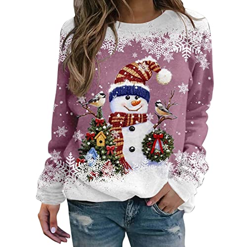 Weihnachtspullover Damen Weihnachts Sweatshirt Weihnachten Pullover mit Lustige Weihnachtsmotiv Weihnachtsshirt Tshirt Rundhals Oberteil Weihnachtspulli Xmas Langarmshirts für Frauen Teenager Mädchen von DeaAmyGline