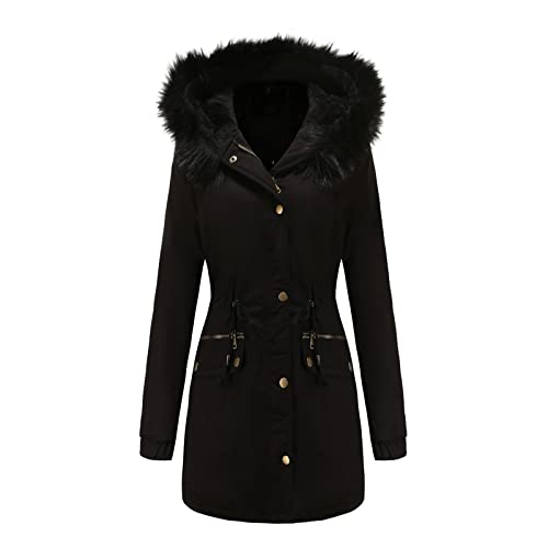 Winterjacke Damen Lang mit Fell Kapuze Warme Kunstpelz Gefüttert Winter Jacke Mantel Parka Wintermantel Dicker Winterparka Daunenjacke Trenchcoat Pelzmantel Große Größen Baumwolljacke Jacken von DeaAmyGline