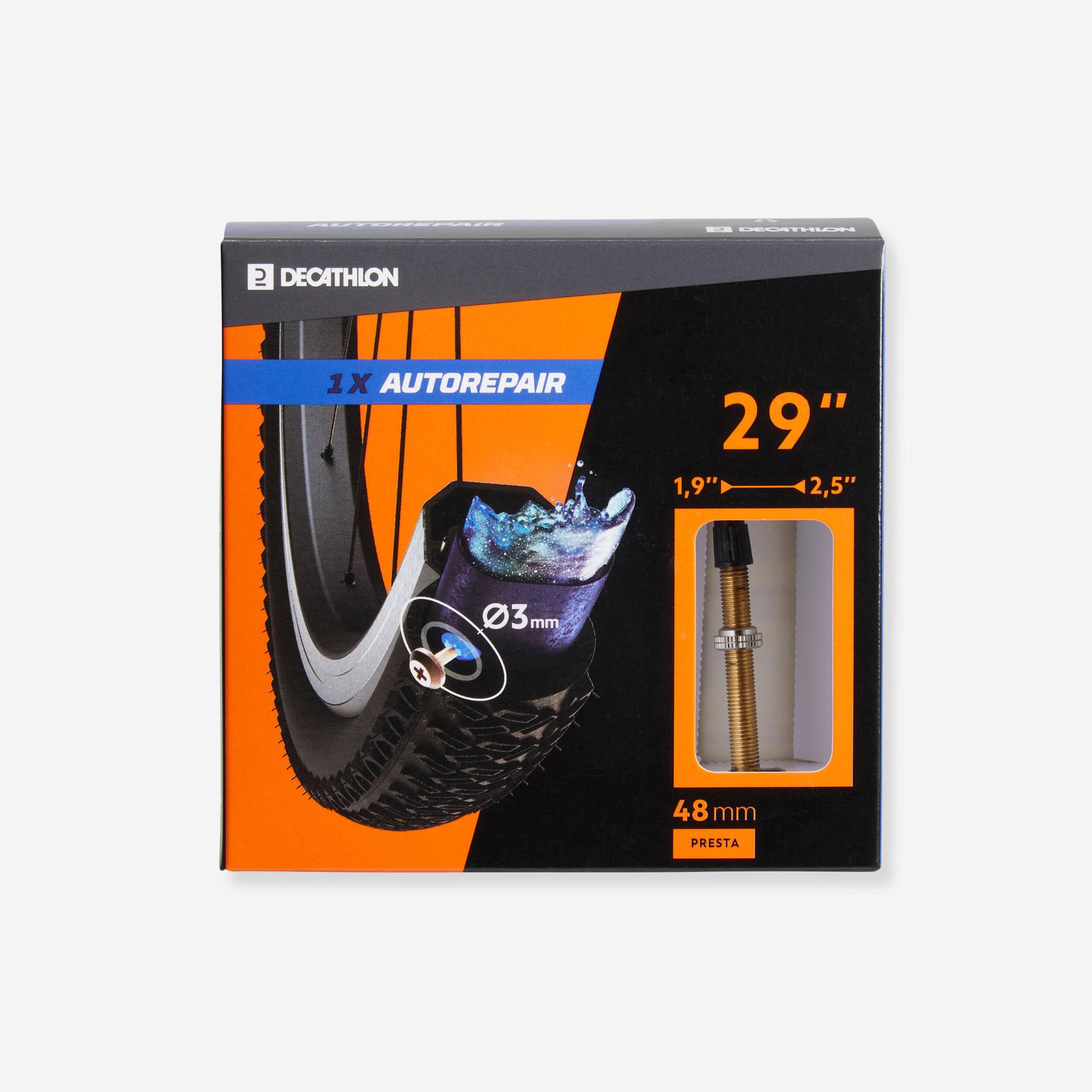 Fahrradschlauch 29 × 1.9/2.5 selbstreparierend französisches Ventil 48 mm Fahrradschlauch 29 × 1.9/2.5 selbstreparierend französisches Ventil 48 mm von Decathlon