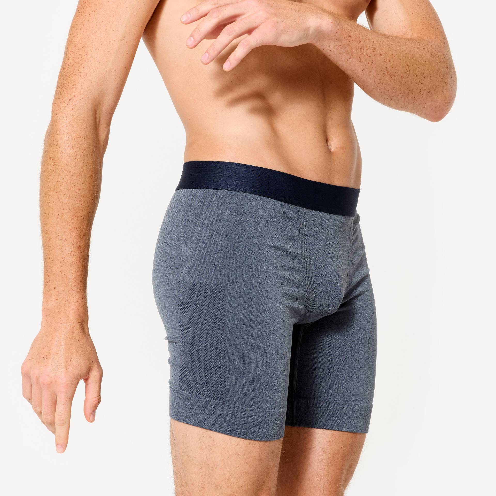 Lauf-Boxershorts Herren lang nahtlos blau von Decathlon