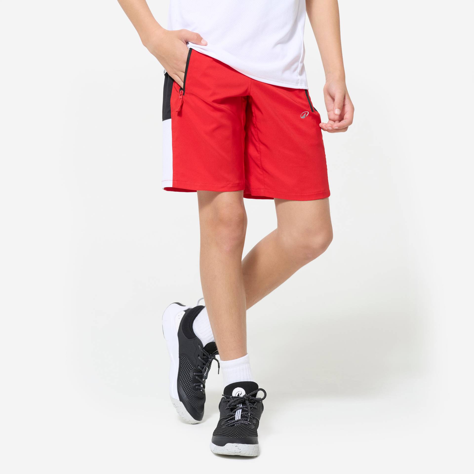 Shorts Sporthose Kinder atmungsaktiv - rot/weiß von Decathlon