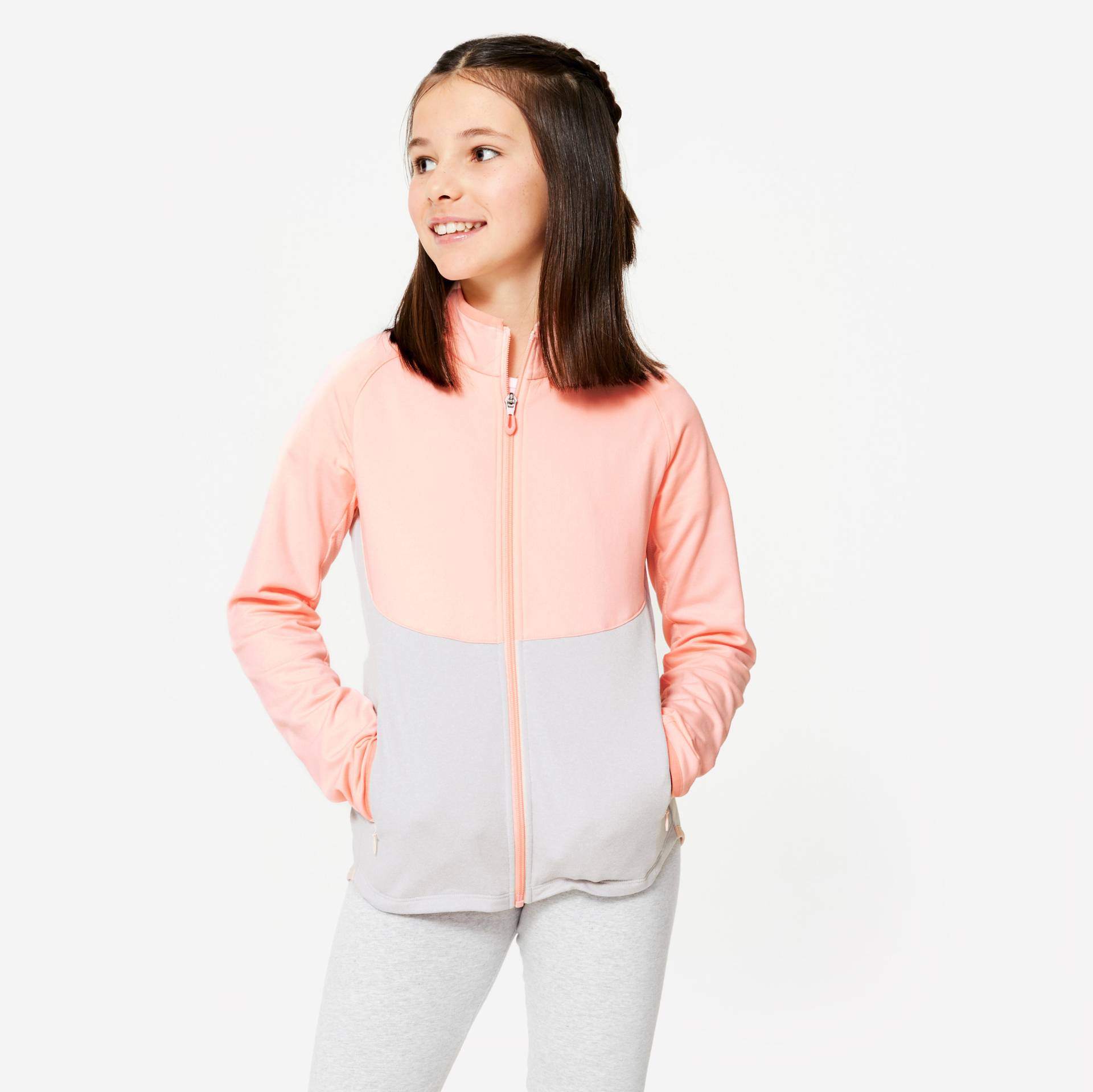 Trainingsjacke Mädchen tailliert - rosa/grau von Decathlon