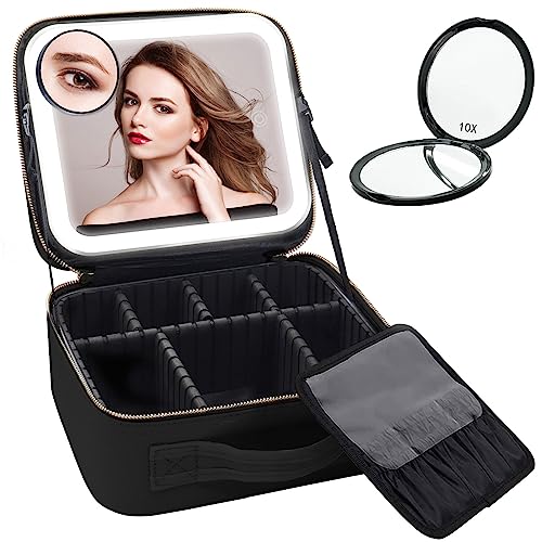 Dechoga Reise-Make-up-Tasche für Frauen mit LED-Touchscreen-Licht, Portable Makeup Case Professional mit Abnehmbaren Fächern, Organizer-Tasche Aufbewahrung Kosmetikboxen Wasserdicht von Dechoga