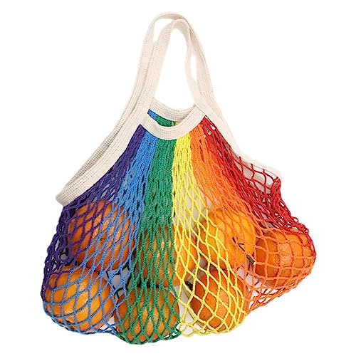 Baumwoll-Netztasche, 13,77 Zoll große wiederverwendbare Produkttaschen, siebenfarbige Regenbogen-Baumwoll-Netztasche, bunte Obst-Einkaufstasche mit hoher Volumenelastizität und farbenfrohem Design für von Decorhome