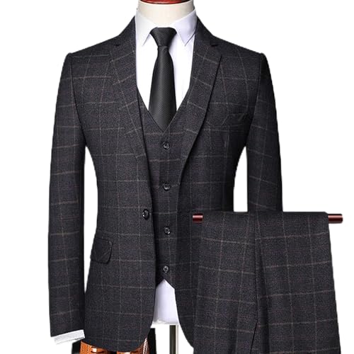 Decorsure Anzüge 3 Stück Herren Anzug Set Slim Fit Karierter Anzug für Herren One Buttons Business Anzug Jacke Weste Hose und Krawatte,Black,XL Decorsure Anzüge 3 Stück Herren Anzug Set Slim Fit Karierter Anzug für Herren One Buttons Business Anzug Jacke Weste Hose und Krawatte,Black,XL von Decorsure
