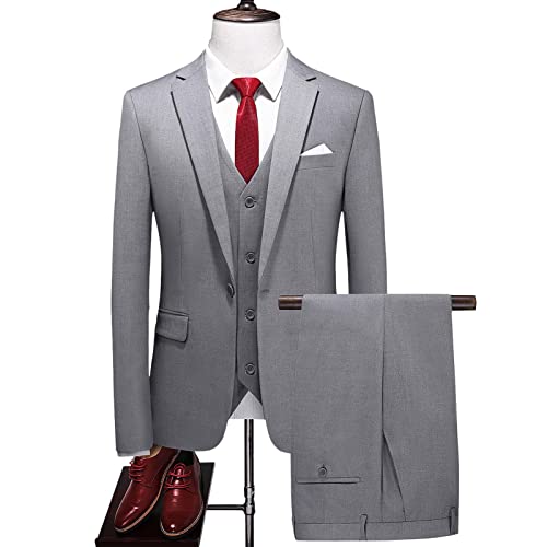 Decorsure Casual Herren Anzüge Leinen Slim Fit 3 Stück Formal Business Sommer Strand Hochzeit Jacke Weste Hose Set,Gray,6XL Decorsure Casual Herren Anzüge Leinen Slim Fit 3 Stück Formal Business Sommer Strand Hochzeit Jacke Weste Hose Set,Gray,6XL von Decorsure