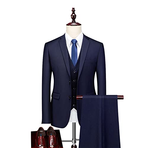 Decorsure Herren Anzug Slim Fit, 3-teilige Anzüge für Männer, Zwei Knopf Feste Jacke Weste Hose Abschlussball formeller Dinner-Anzug,Blue,5XL von Decorsure