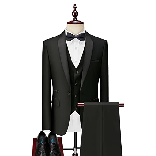 Decorsure Herren Slim Fit 3-teiliger Anzug EIN-Knopf-Business-Brautkleid Formeller Anzug Set Jacke Weste Hose mit Fliege,Black,5XL von Decorsure