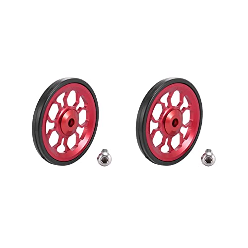 Decqerbe 2X Faltrad Einfaches Rad für Aluminiumlegierung Easywheel Ultralight Sealed Bearing Push Wheels Fahrrad Teile,Rot von Decqerbe