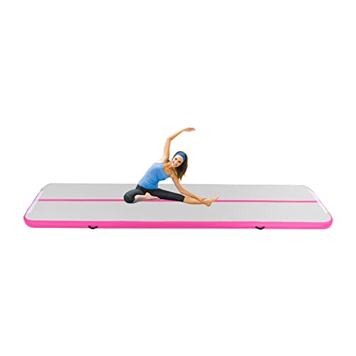 Turnmatte Aufblasbar 3M/4M/5M PVC Gymnastikmatte 10cm Dicke Faltbare mit Elektrische Luftpumpe Wasserdichte Yogamatte (4M Rosa) von DeeDuud