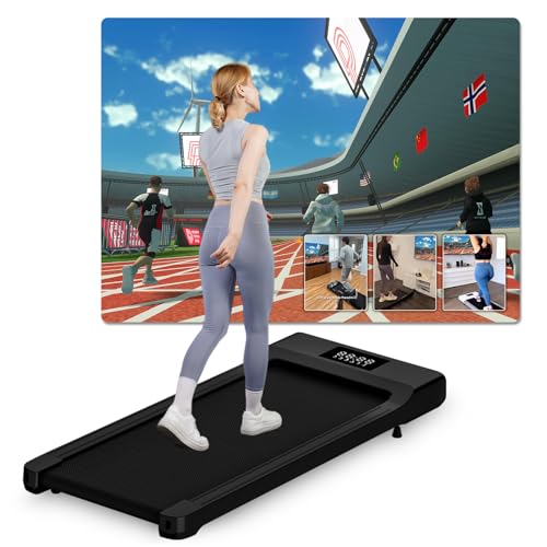 DeerRun Raceable Laufband für Zuhause Geeignet für Apple Vision Pro, Laufband Schreibtisch MAX 136/159kg, APP-Steuerung Walking Pad mit KI-Begleitung, Multiplayer-Rennfunktion Laufbänder von DeerRun