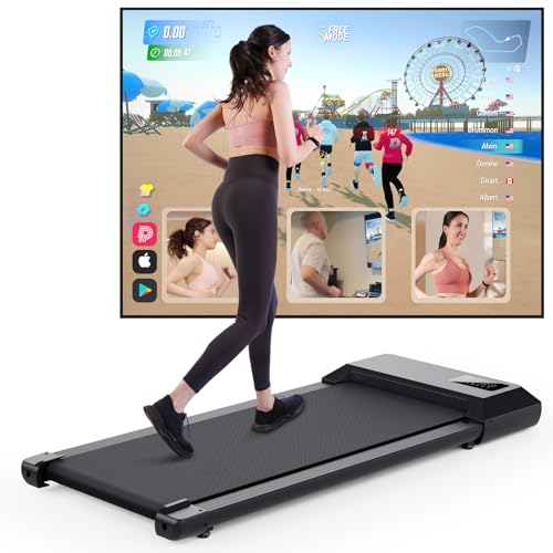 DeerRun Walking Pad Raceable,Laufband für Zuhause bis 136kg, Laufband Schreibtisch mit App, Treadmill Leise 2,5PS mit Professionelle Trainingskurse & Multi-Runner-Rennen von DeerRun