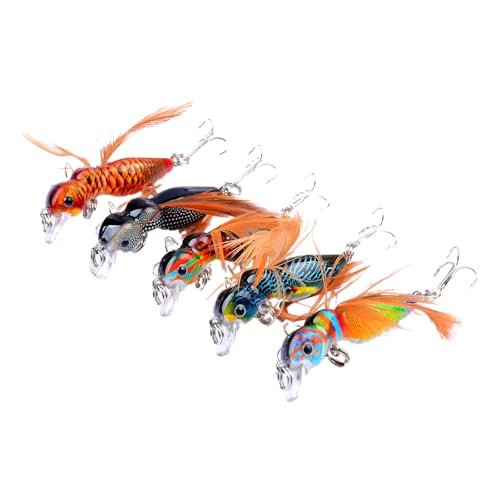 Bass-Fliegenfischköder | 5-teiliges Fliegen-Popper-Köder zum Fliegenfischen auf Barsche, flexible Köder zum Fangen von Barschen, künstliches Popper-Fliegenset zum Fliegenfischen auf Forellen und Barsc von Deewar
