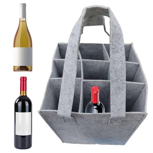 Wein-Einkaufstasche – Filz 9 Flaschen mit Flaschenteiler-Einsatz | Wein-Reisetasche für Picknick, BYOB Strand, tragbare Weinflaschen-Tragetasche für Weintrinker, hellgrau, Refer to description, Unisex von Deewar