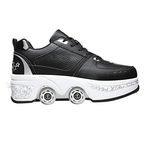 Roller Skate Shoes Rollschuhe Schuhe Mit Rollen Skateboardschuhe,Inline-Skate, verstellbar Damen Schuhe mit Rollen für mädchen (41, Black White) von Deformation Roller Skates