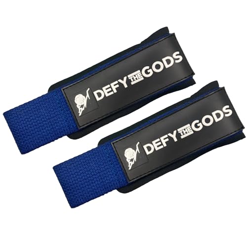 Defy The Gods Zugbandagen für Gewichtheben, Cross-Training – Premium-Qualität Lasso Handgelenkbänder für Handgelenkstabilität und Handgelenkstütze beim Krafttraining, Zugübungen (Blau/Gold) von Defy The Gods