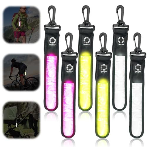 6 Stück LED Blinklicht Schulranzen, 3 Modi Reflektierende Anhänger, Kinder Sicherheitslicht Reflektoren Schulranzen, Wasserdichte Reflektor Anhänger für Schulranzen Rucksack Joggen (Rosa, Gelb, Weiß) von Delamiya