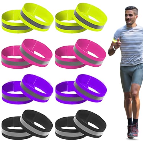 Delamiya 8 Stück Reflektorband Kinder, Reflektierendes Armband Reflektor Sicherheit Reflexband Outdoor Joggen Radfahren Fahrrad Laufen Reiten Kinder Klettverschluss Elastisch Leuchtband von Delamiya