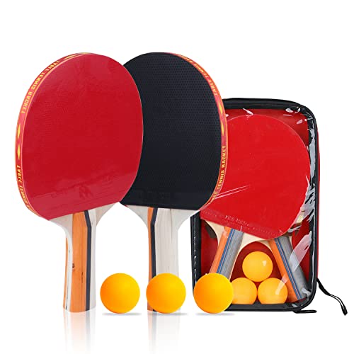 Delamiya Tischtennisschläger Profi Set, 2 Tischtennis Schläger mit 3 Tischtennis Bälle, Tischtennisschläger Set für Sportler, Anfänger, Profis von Delamiya