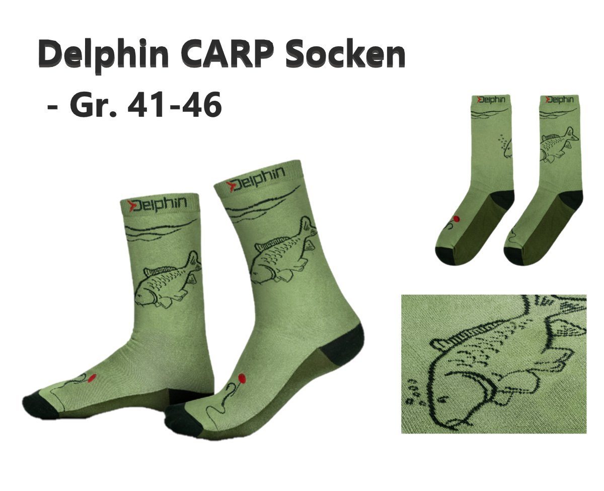 Delphin.sk Wandersocken CARP Socken grün Gr. 41-46 Baumwolle Outdoor Angelsport Karpfen Bequeme Stylische Socken mit wärmenden Eigenschaften von Delphin.sk