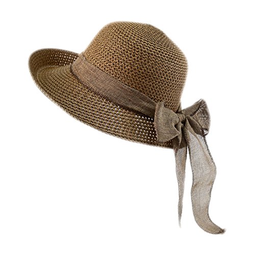 Demarkt Strohhut Fischerhut mit Bogen Sommerhut Uv Schützen Strandhüte für Damen und Mädchen (Brown) von Demarkt
