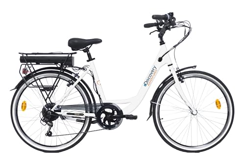 Denver Unisex – Erwachsene Discovery Ebike E4000 Citybike mit Rädern von 26 Zoll, Shimano-Schaltung, 6 Gänge, Damen, Weiß von Denver