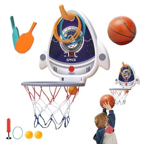 Deojtga Indoor-Basketballkorb, Basketballkorb-Set | Basketball-Klappkorb mit elektronischer Anzeigetafel und Tischtennisbällen | Höhenverstellbarer Reifen mit Wurfringen für Kinder im Alter von 3–6 von Deojtga