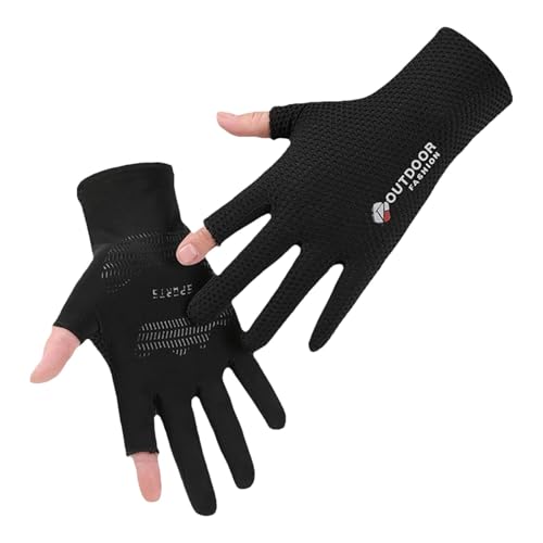 Deojtga Zwei Finger geschnittene Angelhandschuhe, Sonnenhandschuhe, UV-Schutz, 2 geschnittene Finger, Touchscreen-Angelhandschuhe, atmungsaktiv, schnell trocknende Handschuhe für Damen und Herren von Deojtga