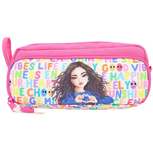 Depesche 11971 TOPModel SelfLove - Fächer-Schlamper mit Model-Motiv und Schrift-Design, Schlamper-Etui in Pink mit 4 Fächern und Reißverschluss von Depesche