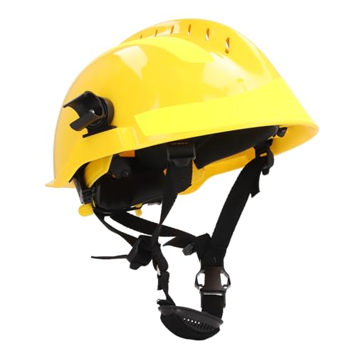 Depisuta Bauschutzhelm, Verstellbarer Rettungsschutzhelm, Geschlitzter Belüfteter Helm, Hitzebeständiger, Stoßdämpfender Sicherheitsarbeitshelm, Kopfschutz für Männer (Yellow) von Depisuta