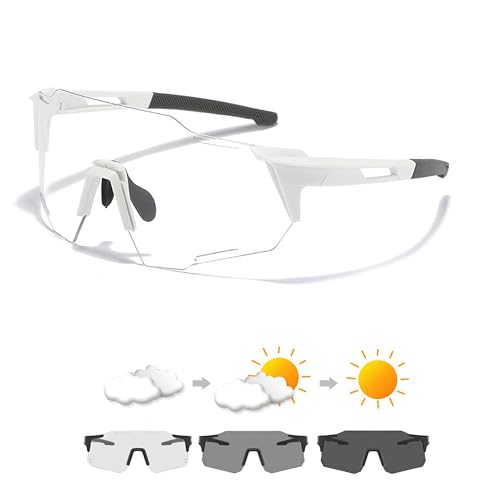 Dermonem Cyeling Photochrome Brille, MTB-Fahrrad-Sonnenbrille für Damen und Herren, Reitsportbrille, transparent, ohne Rahmen, winddicht, Weiß von Dermonem