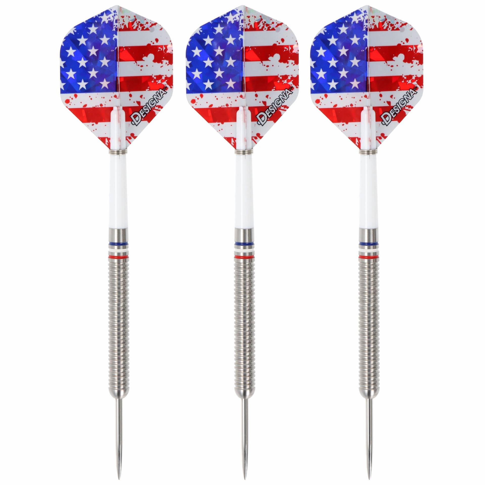Weiß blau rot Steeldart-Set silber im USA Design, 24 Gramm Weiß blau rot Steeldart-Set silber im USA Design, 24 Gramm von Designa