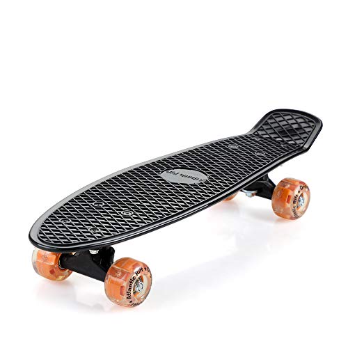 MONZANA® Skateboard 22 Zoll ABEC 7 LED Leuchtrollen Pennyboard Longboard Retro Design Erwachsene Kinder Jugendliche Mini Cruiser 100kg Belastbar von Monzana