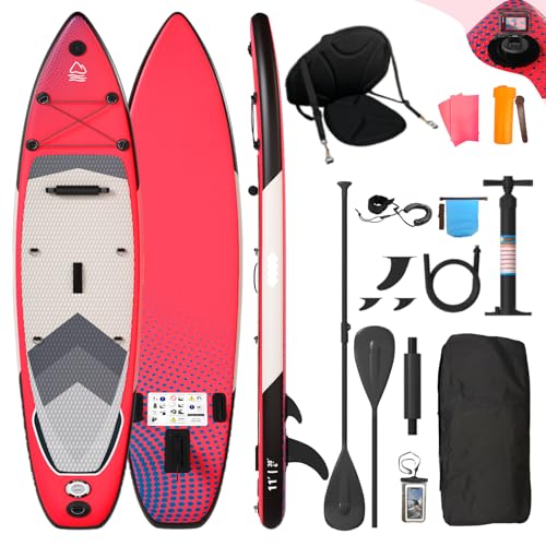 Devoko Stand Up Paddling Board, Aufblasbares SUP Board 330cm, 2-in-1 Stand Up Paddle mit Kajaksitz & Zubehör, Bis 160kg, Ideal zum Surfen, Angeln, Yoga, Farbverlauf Rosa von Devoko