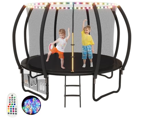 Devoko Trampolin Outdoor mit LED Streifen Ø 305/366/427 cm, vom TÜV Rheinland GS-Zertifikat, Kindertrampolin Gartentrampolin mit Sicherheitsnetz, Rundes Riesentrampolin mit Leiter und Schuhbeutel von Devoko