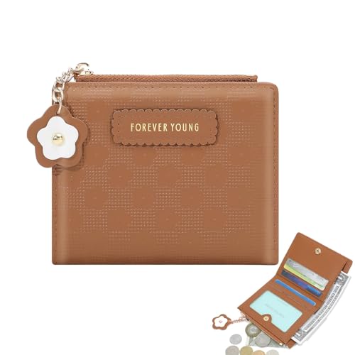 Dgkdek Kompakte Geldbörse für Damen, Bifold Zipper Pocket Wallet,Large Capacity Card Case Purse with ID Window, Card Wallets for Women, braun, Refer to description, Unisex von Dgkdek