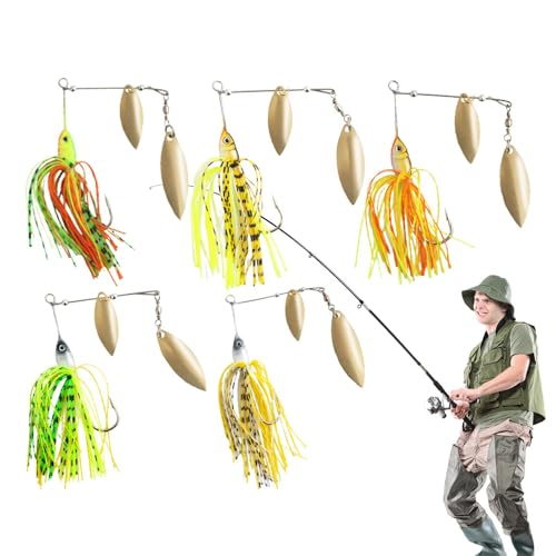 Dgkdek Spinnerbait-Angelköder,Spinnerbait-Angelköder,5-teiliges Bass-Angelset mit Spinnerködern - Spinner Baits Mehrfarbige Metall Jig Spinner Baits Kits, Angelköder Spinnerbait von Dgkdek