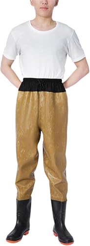 DgtZyrih Angelhose Halbkörperhose wasserdichte Angelwathose mit Gummiregenstiefeln Atmungsaktive Wathose mit elastischer Taille Wathose für Outdoor-Jagd- und Angelbekleidung,Gelb,43 von DgtZyrih