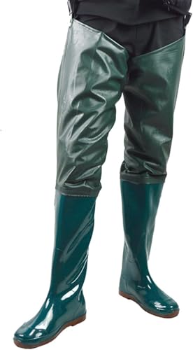 DgtZyrih Herren Damen Atmungsaktive Nylon Wathose 80cm Lange wasserdichte Angelhose mit Stiefeln rutschfeste Jagd Wathosen Mehrzweck Regen Gummistiefel Größe 35-45,Grün,37 von DgtZyrih