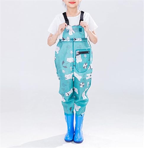 DgtZyrih Kinder Brust Wathosen, wasserdichte Wathose mit verstellbarem Schultergurt, rutschfeste Gummi-Regenschuhe im Freien Atmungsaktive Nylon/PVC Angelhose Jagdstiefel,B,22 von DgtZyrih