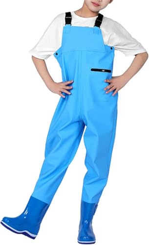 DgtZyrih Kinder Brust Wathosen Kinder Outdoor Angeln Jagd Wathosen Hose, Leichte atmungsaktive Strampler Wathosen mit verstellbarem Schultergurt, wasserdichte Angelhose,Blau,25 von DgtZyrih