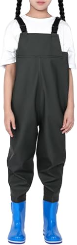 DgtZyrih Kinder Brust Wathosen Leichte Wathosen Angelhose mit verstellbarem Schultergurt, wasserdichte atmungsaktive Jagdstiefel für Outdoor-Sportarten Alter 2-13 Kinder,Grün,27 von DgtZyrih